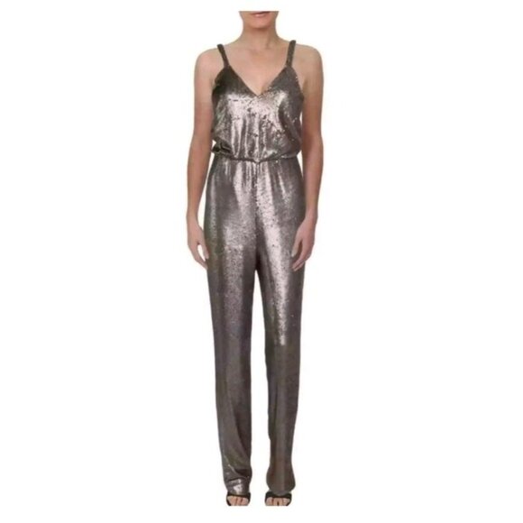 Dress the Population Pants - Dress the Population Leigh Sequin Bronze Jumpsuit Womens XS Gold Sleeveless NWT!